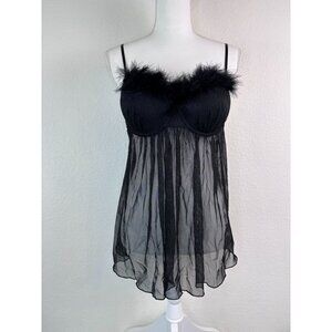 In Bloom Jonquil womens large black feather underwire chemise nightgown lingerie
